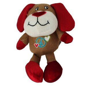 Dan Dee Brown Red Sock Dog Puppy Peace Heart Plush Stuffed Animal Toy 8 inch